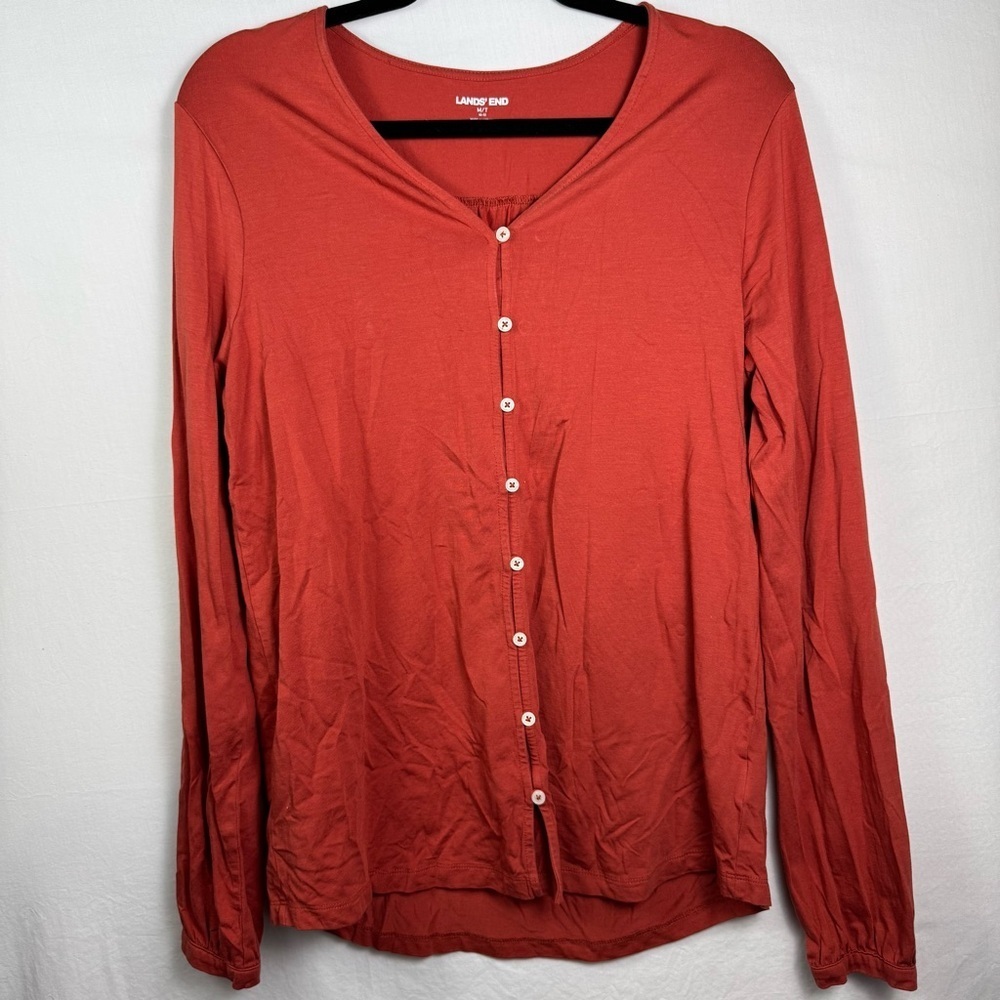 Lands' End Orange Button Down Shirt with Long Sleeves Women’s Size M